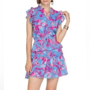Joy Joy Ruffles Mini Dress, Sea Ribbons| Sz Small